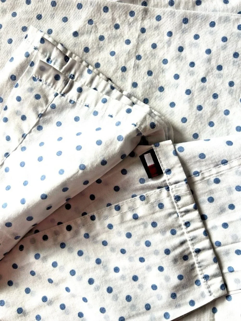Tommy Hilfiger TWIN Flat Sheet White Blue Dots Cotton Blend Cottage Bedding NICE